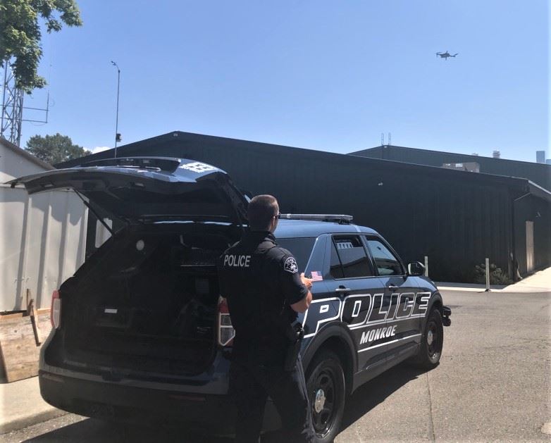 Officer Lether deploying drone