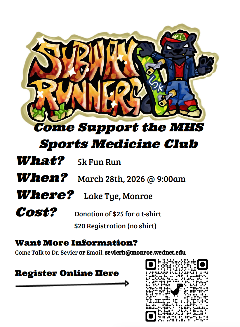 Flyer advertising the Subway Runners 5k run at Lake Tye Park on March 28, 2026.