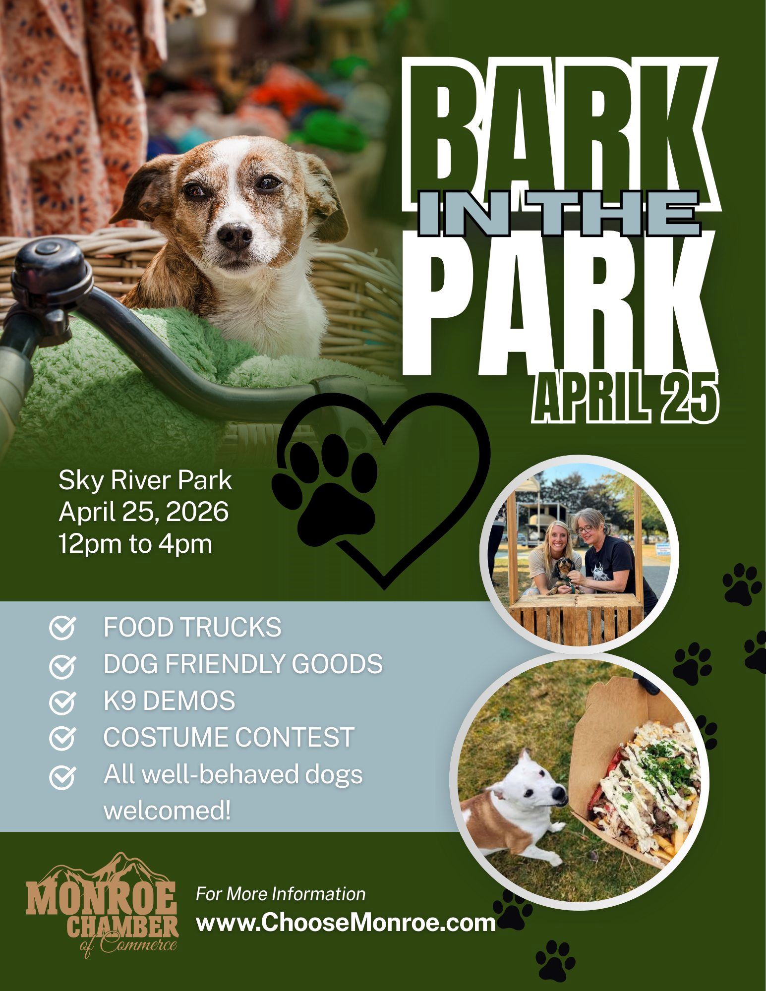 A poster advertising the 2026 Bark in the Park event.